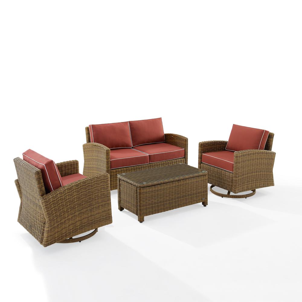 Bradenton 4Pc Wicker Outdoor Loveseat And Swivel Rocker Set