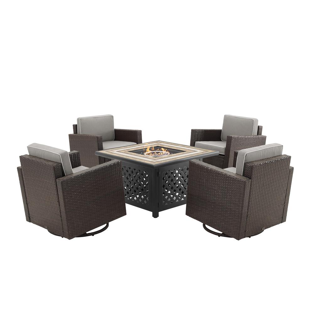 Palm Harbor 5Pc Outdoor Swivel Rocker Set W/ Fire Table