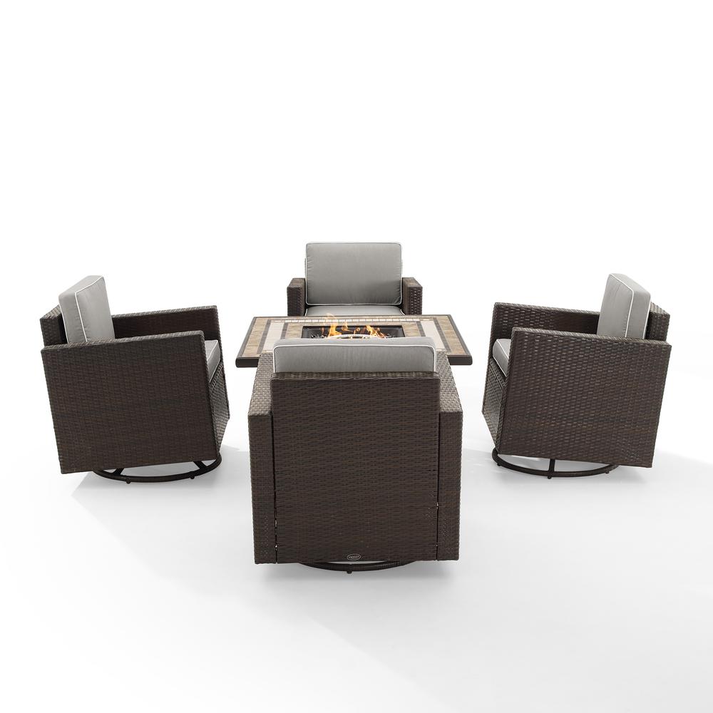 Palm Harbor 5Pc Outdoor Swivel Rocker Set W/ Fire Table