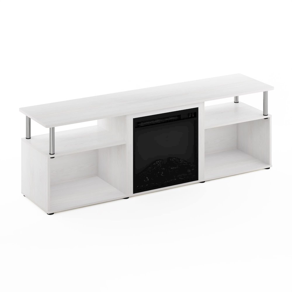 Furinno Jensen Fireplace Entertainment Center for TV up to 70 Inch with Stainless Steel Tubes