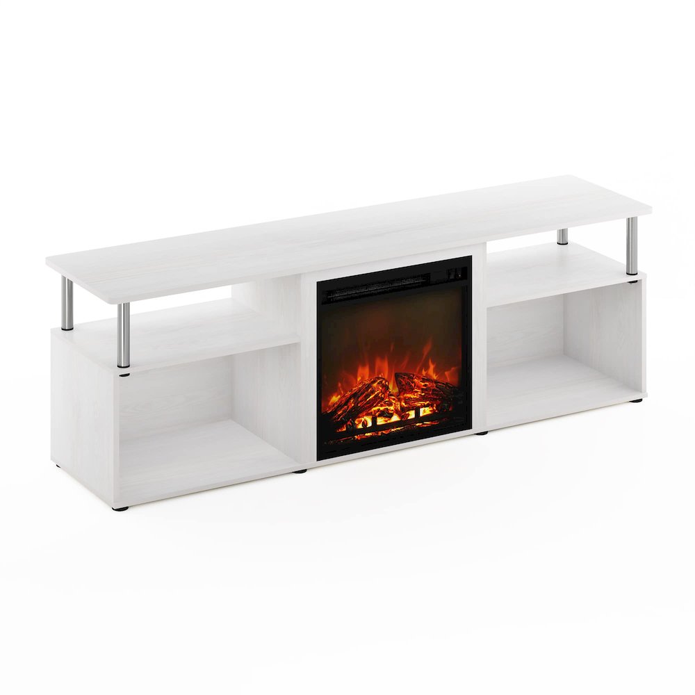 Furinno Jensen Fireplace Entertainment Center for TV up to 70 Inch with Stainless Steel Tubes