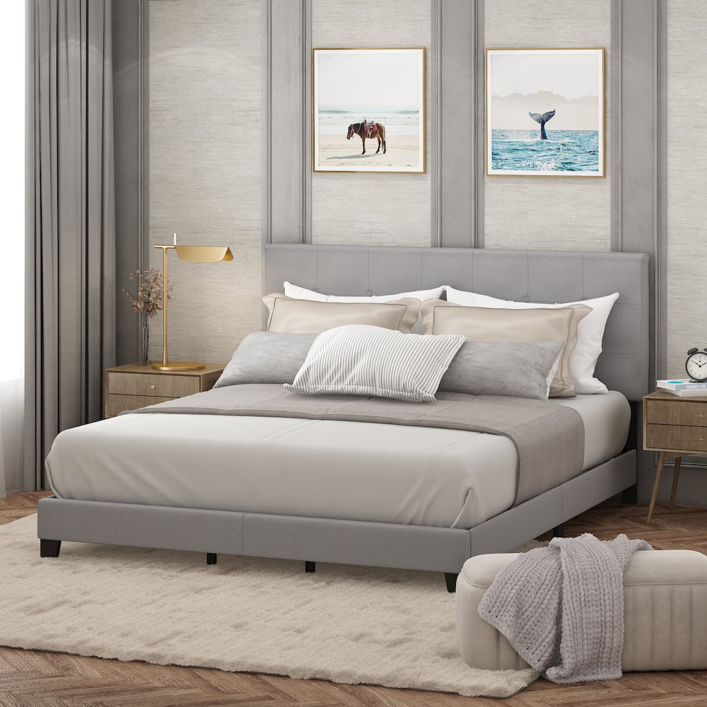 California King Bed Frame with Button Tufted Upholstered Headboard