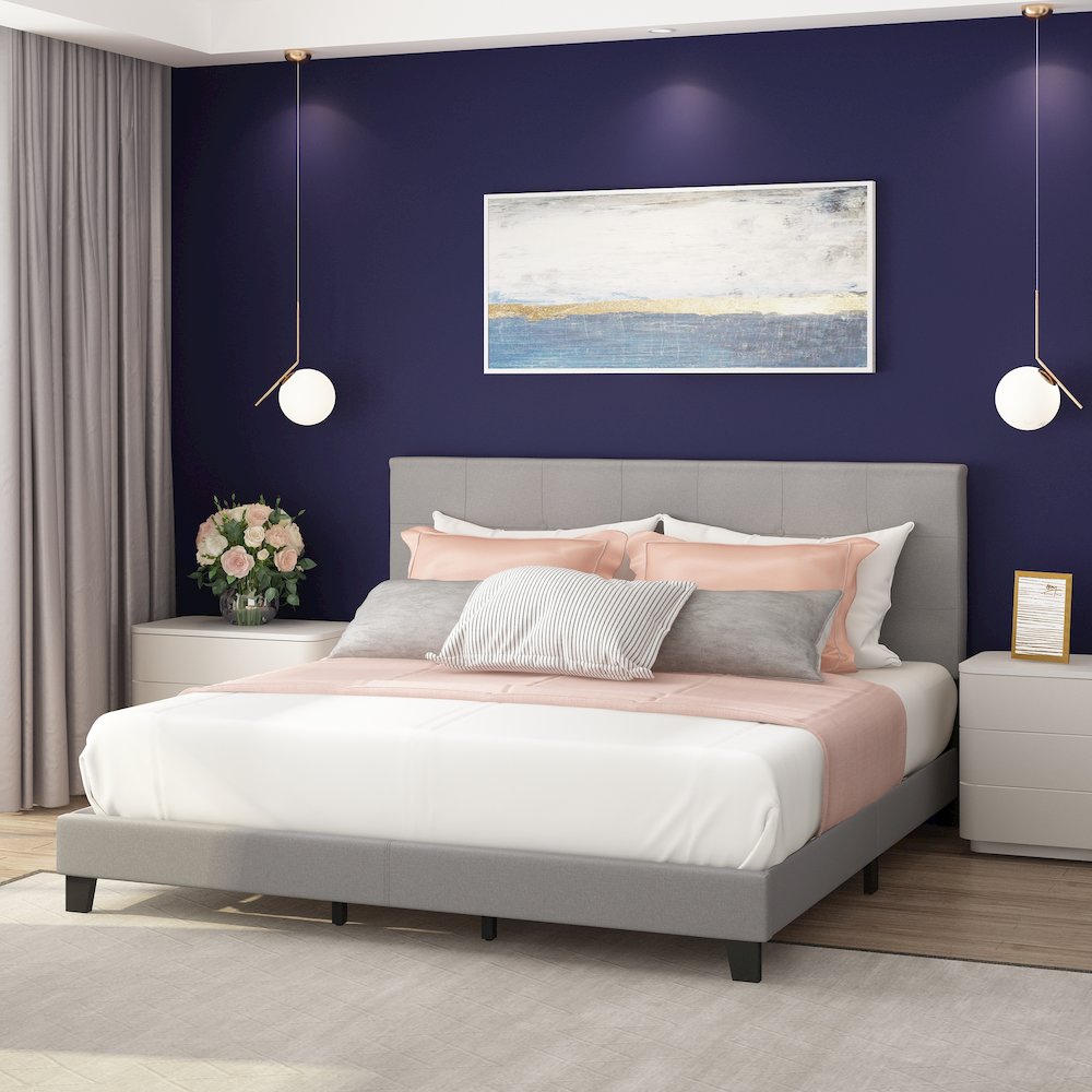 California King Bed Frame with Button Tufted Upholstered Headboard