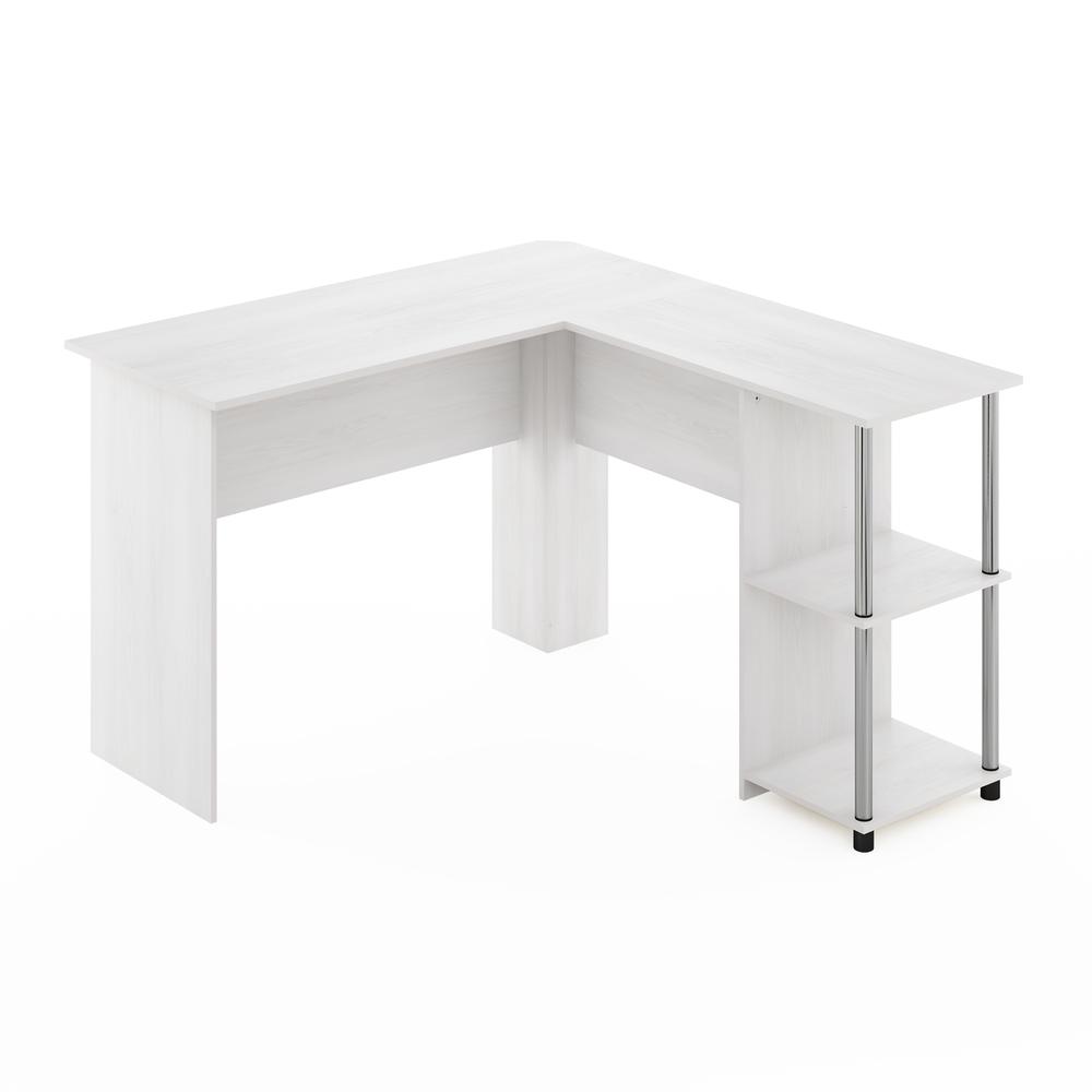 Furinno L-Shape Desk with Stainless Steel Tubes