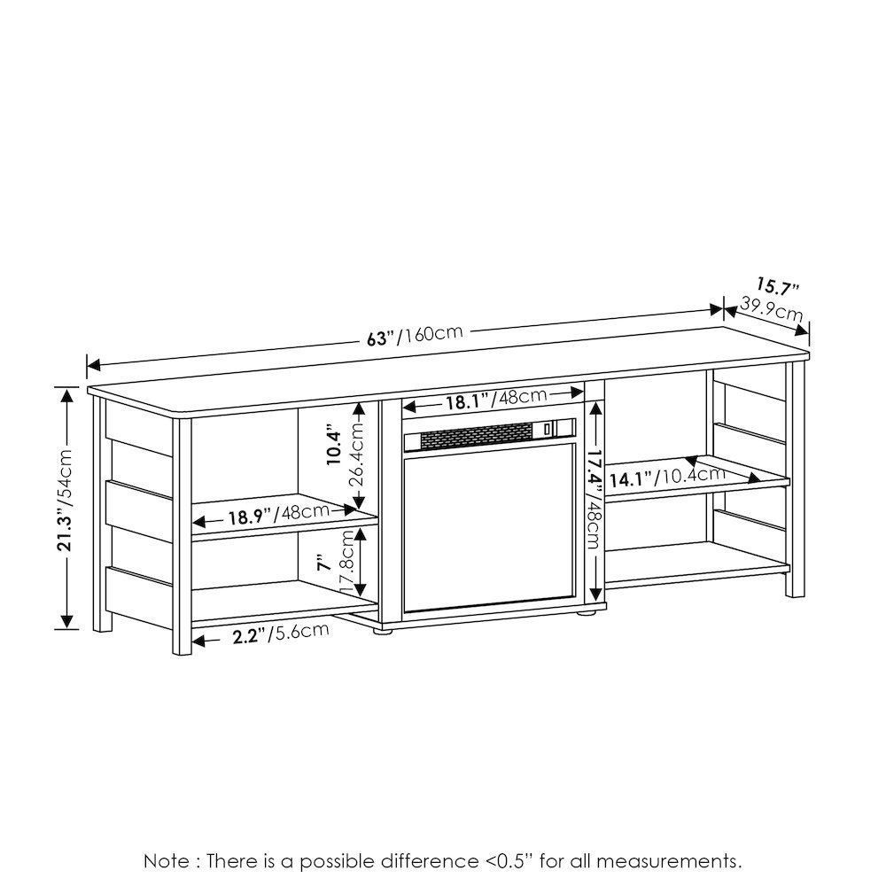 Furinno Classic 70 Inch TV Stand with Fireplace