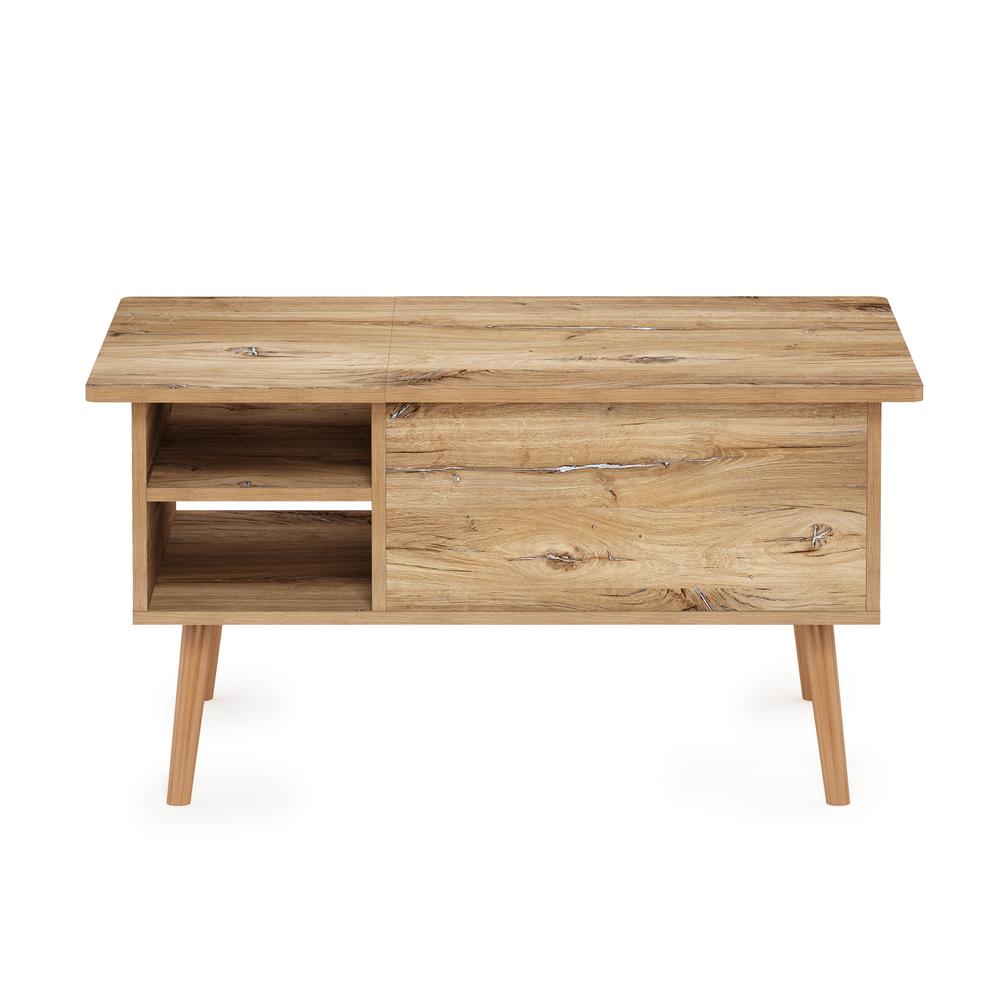 Furinno Jensen Living Room Wooden Leg Lift Top Coffee Table With Hidden Compartment and Side Open Storage Shelf