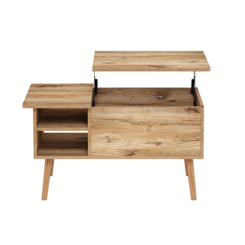 Furinno Jensen Living Room Wooden Leg Lift Top Coffee Table With Hidden Compartment and Side Open Storage Shelf