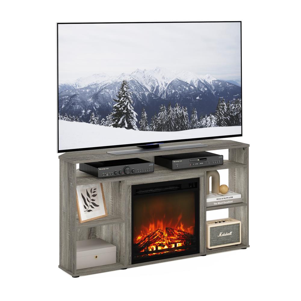 Furinno Jensen Corner TV Stand with Fireplace for TV up to 55 Inches