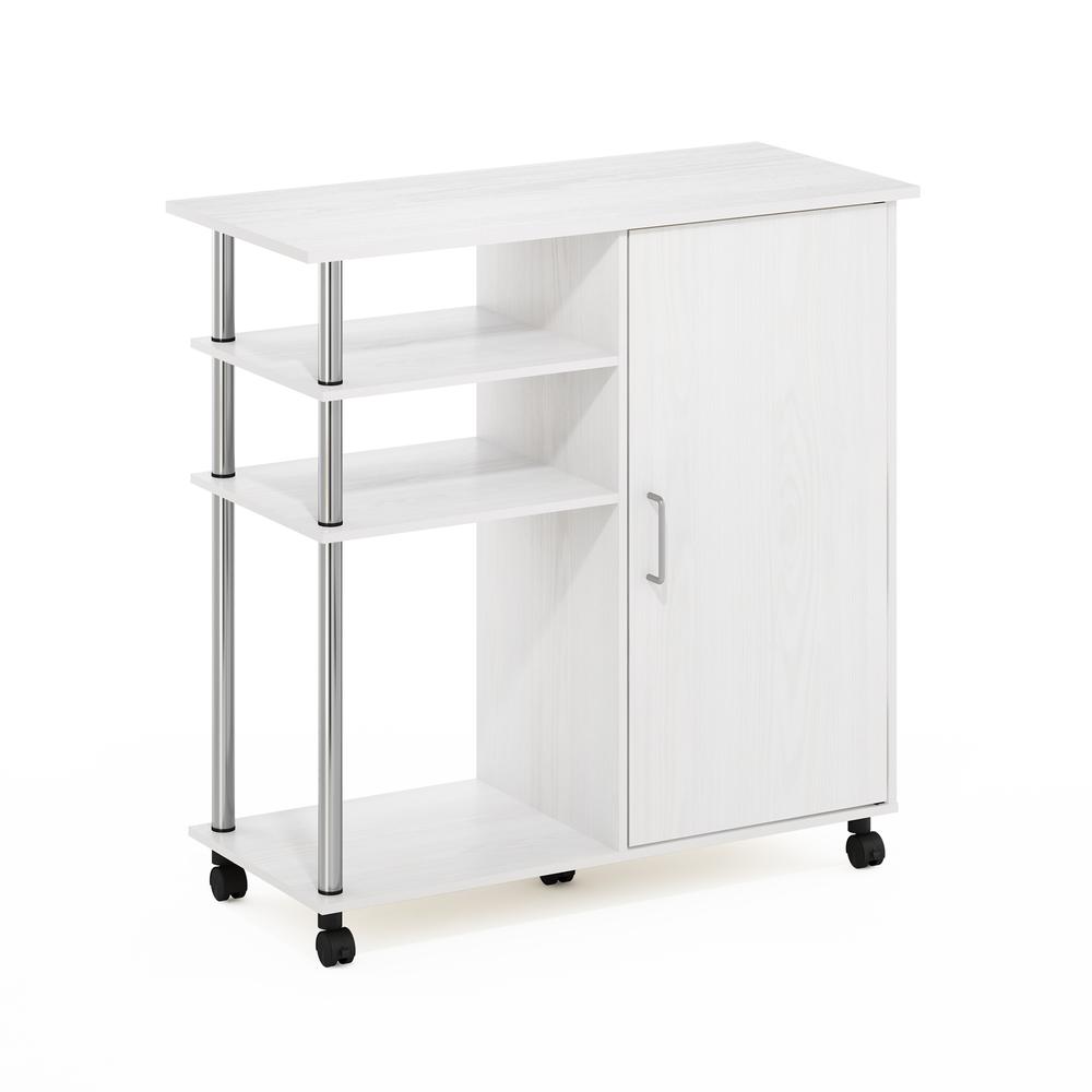 Furinno Helena 4-Tier Utility Kitchen Island and Storage Cart on wheels with Stainless Steel Tubes