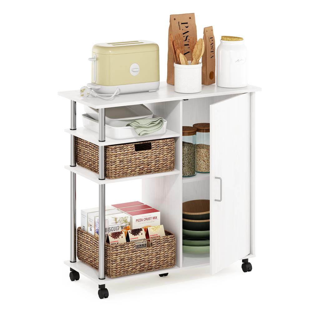 Furinno Helena 4-Tier Utility Kitchen Island and Storage Cart on wheels with Stainless Steel Tubes