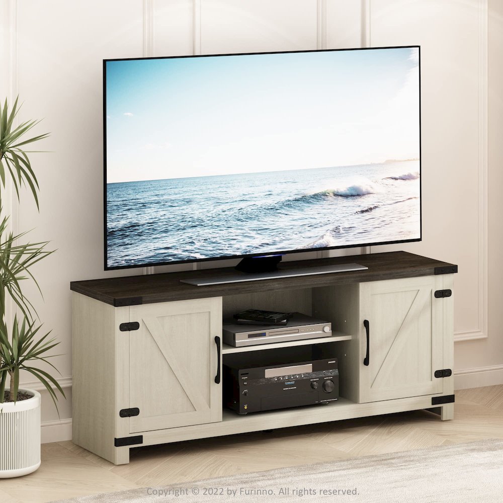 Furinno Jensen Farmhouse TV Cabinet with Barn Door for TV up to 70 Inch