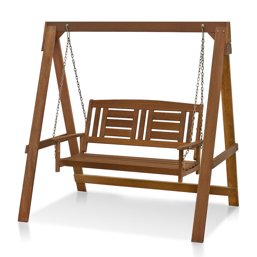 Tioman Hardwood Hanging Porch Swing with Stand in Teak Oil