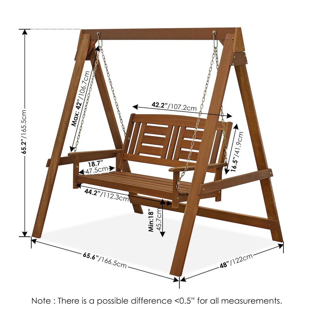 Tioman Hardwood Hanging Porch Swing with Stand in Teak Oil