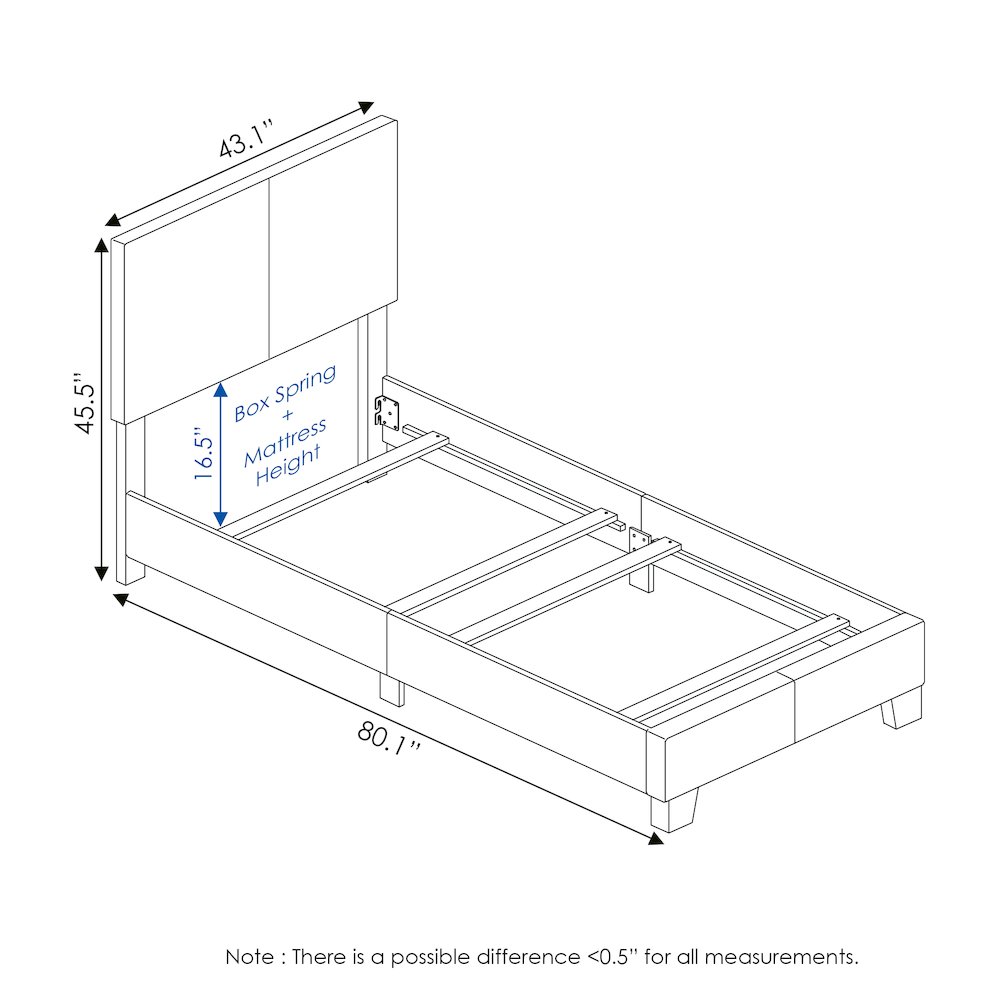 PESSAC Twin Bed Frame with PU Leather Upholstered Headboard