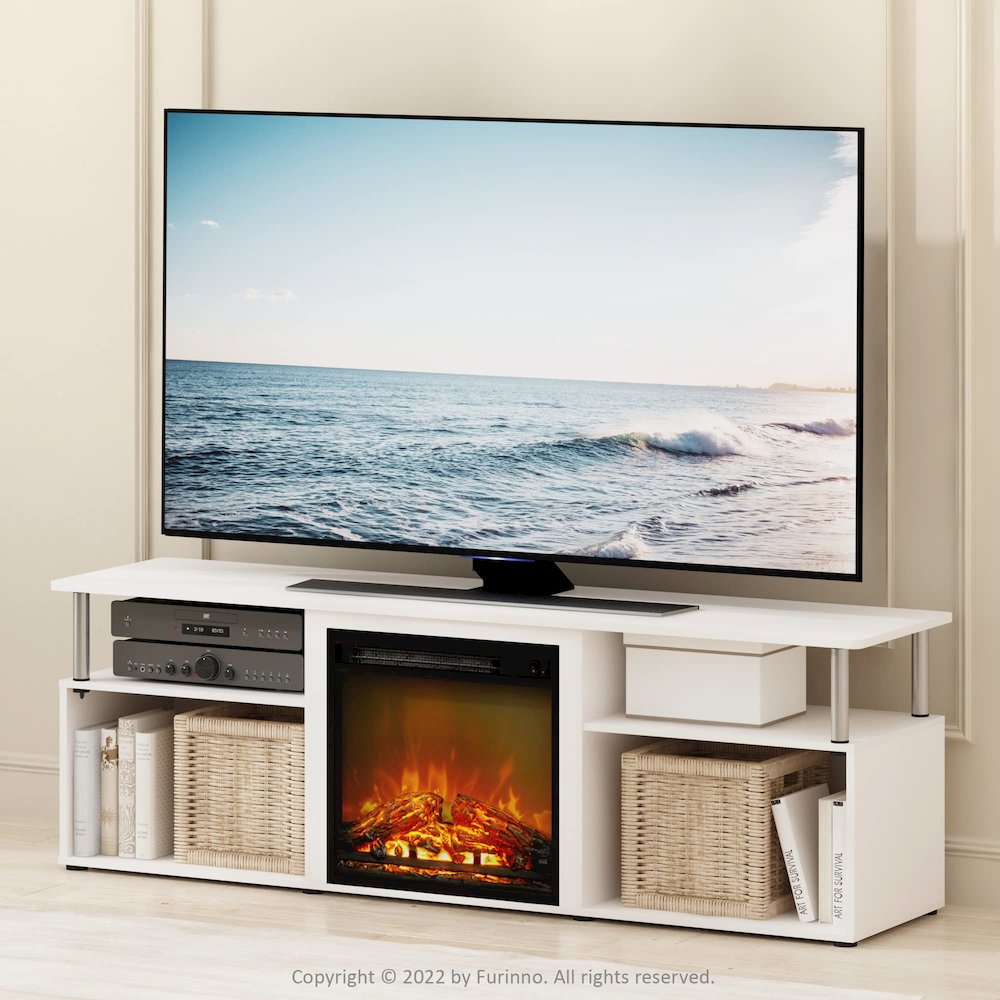 Furinno Jensen Fireplace Entertainment Center for TV up to 70 Inch with Stainless Steel Tubes
