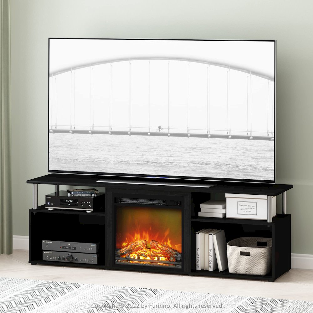 Furinno Jensen Fireplace Entertainment Center for TV up to 70 Inch with Stainless Steel Tubes