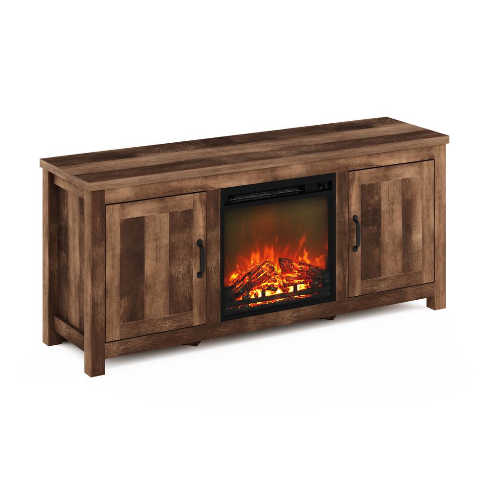 Furinno Jensen Farmhouse Barn Door Fireplace TV Stand with Storage Cabinet for TV up to 60 Inch