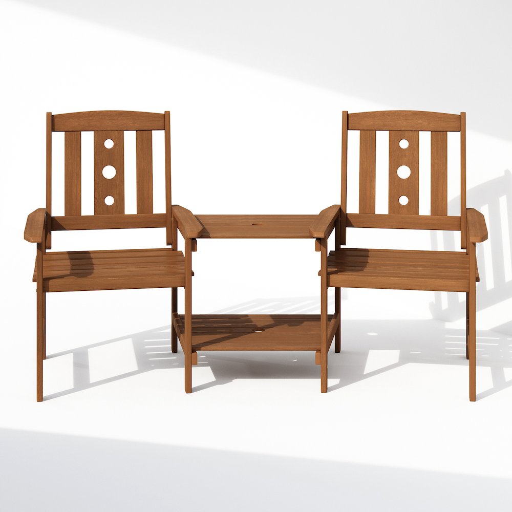 Dalam Hardwood Conversation Set with Attached Coffee Table and Umbrella Hole