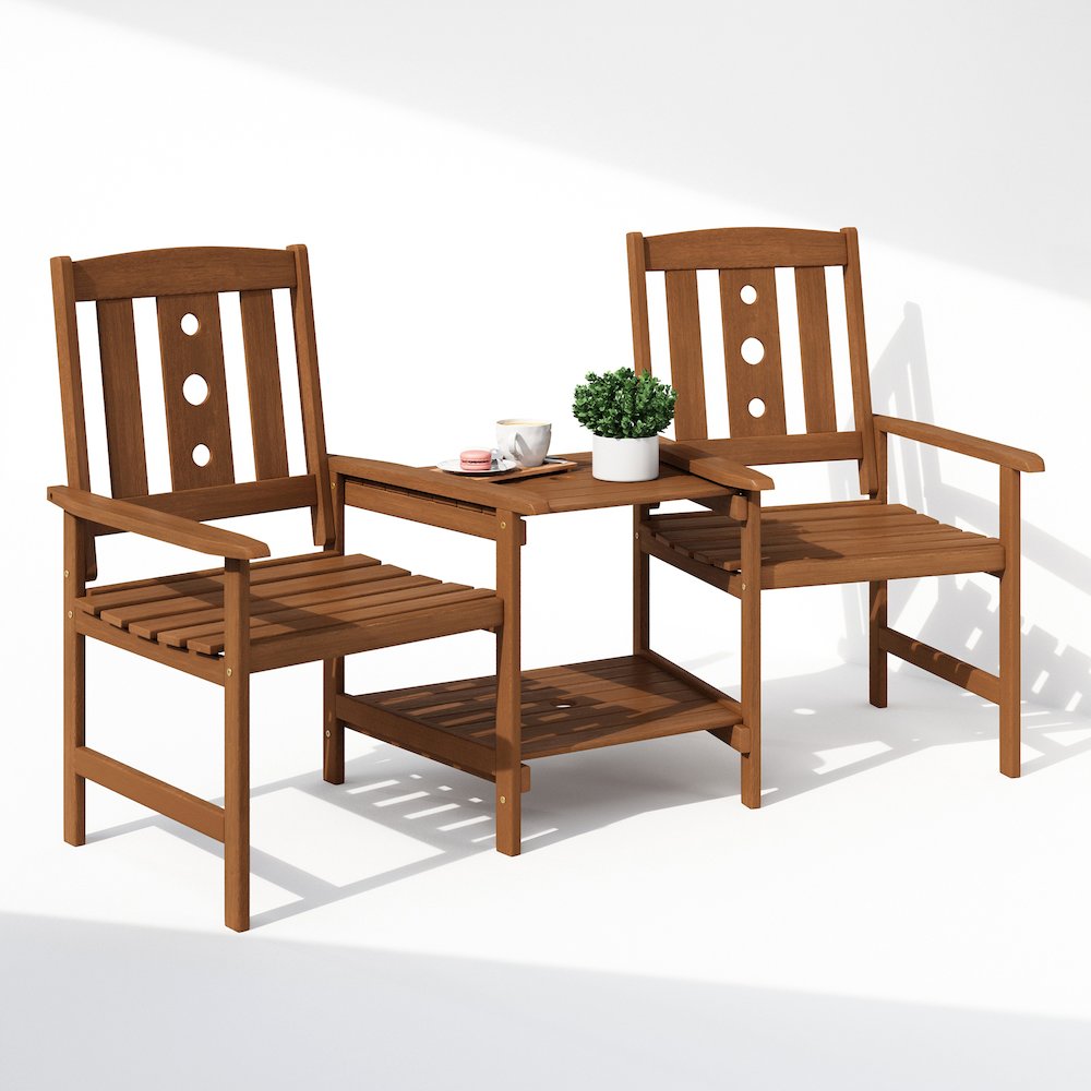 Dalam Hardwood Conversation Set with Attached Coffee Table and Umbrella Hole