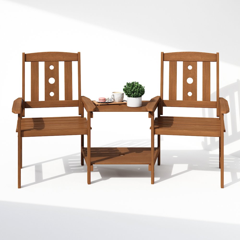 Dalam Hardwood Conversation Set with Attached Coffee Table and Umbrella Hole