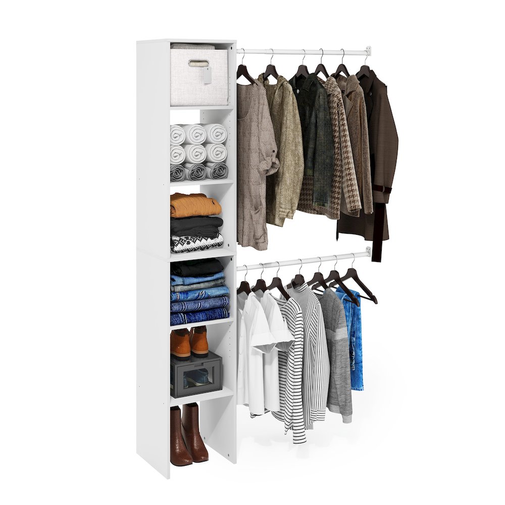 Fano Clothing & Closet Storage Organizer Shelf Tower with 2 Hanging Bars