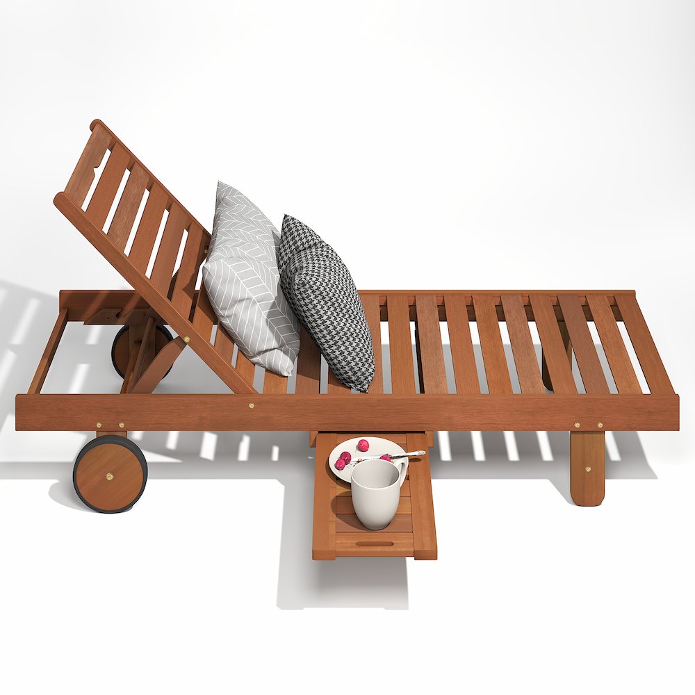 76″ Long Sun Outdoor Lounge Chair with Pull-out Tray and Wheels