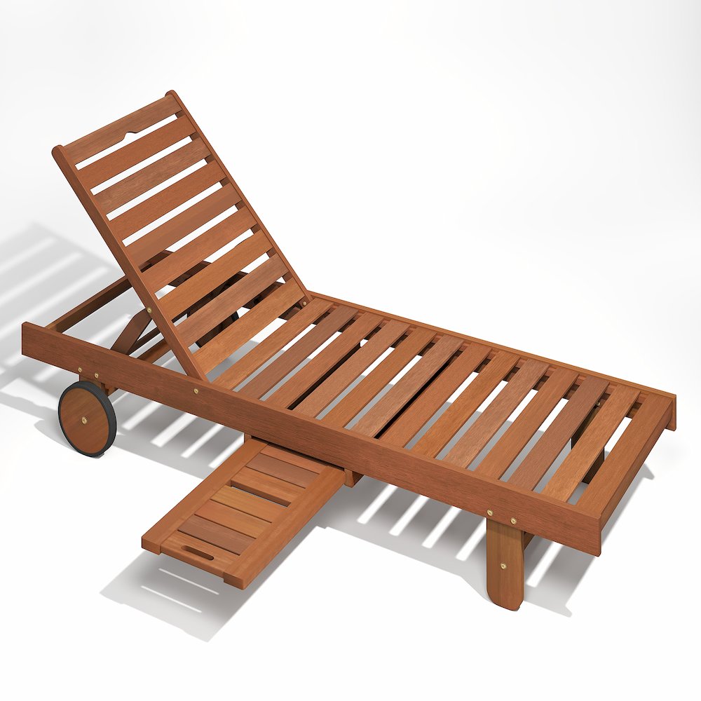 76″ Long Sun Outdoor Lounge Chair with Pull-out Tray and Wheels