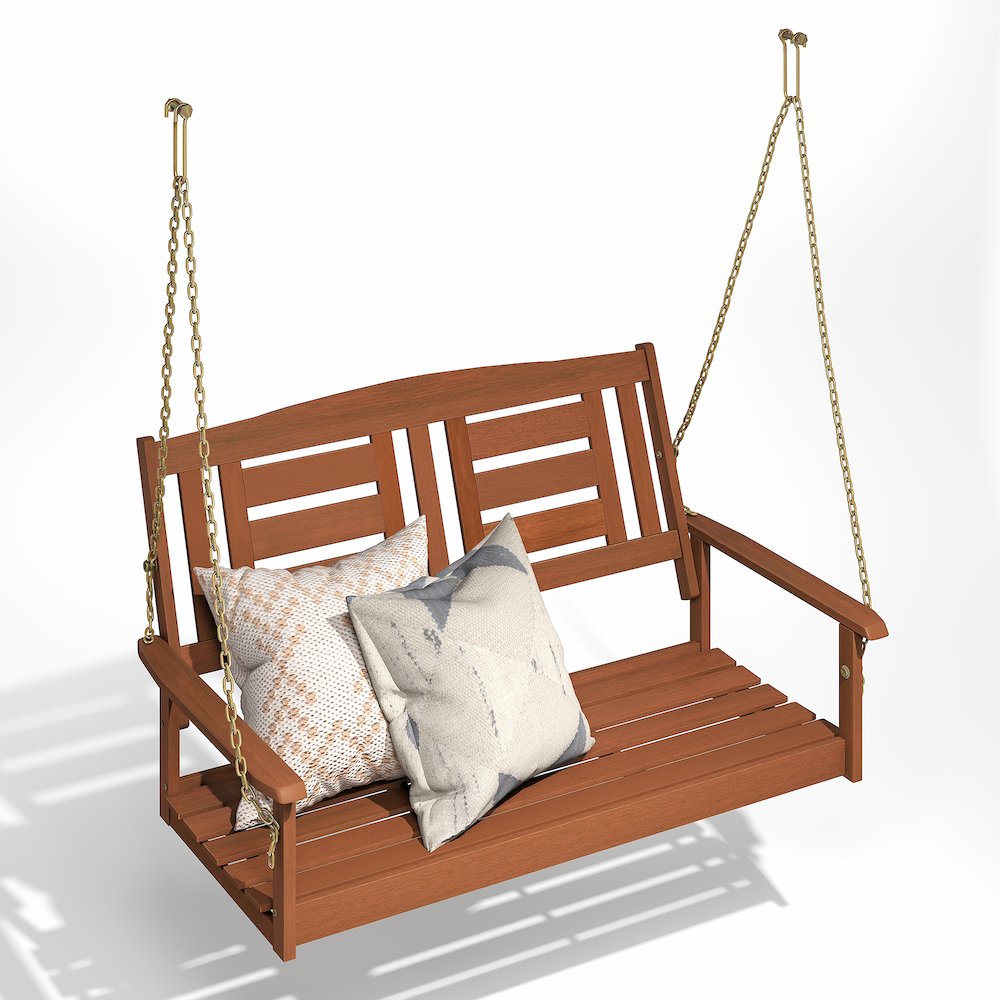 2-Seater Outdoor Hanging Wooden Swing with Chain in Teak Oil