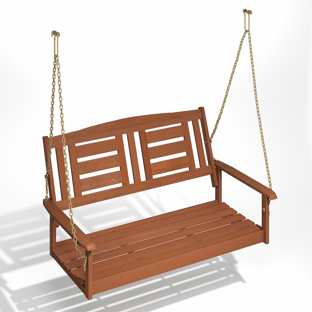 2-Seater Outdoor Hanging Wooden Swing with Chain in Teak Oil