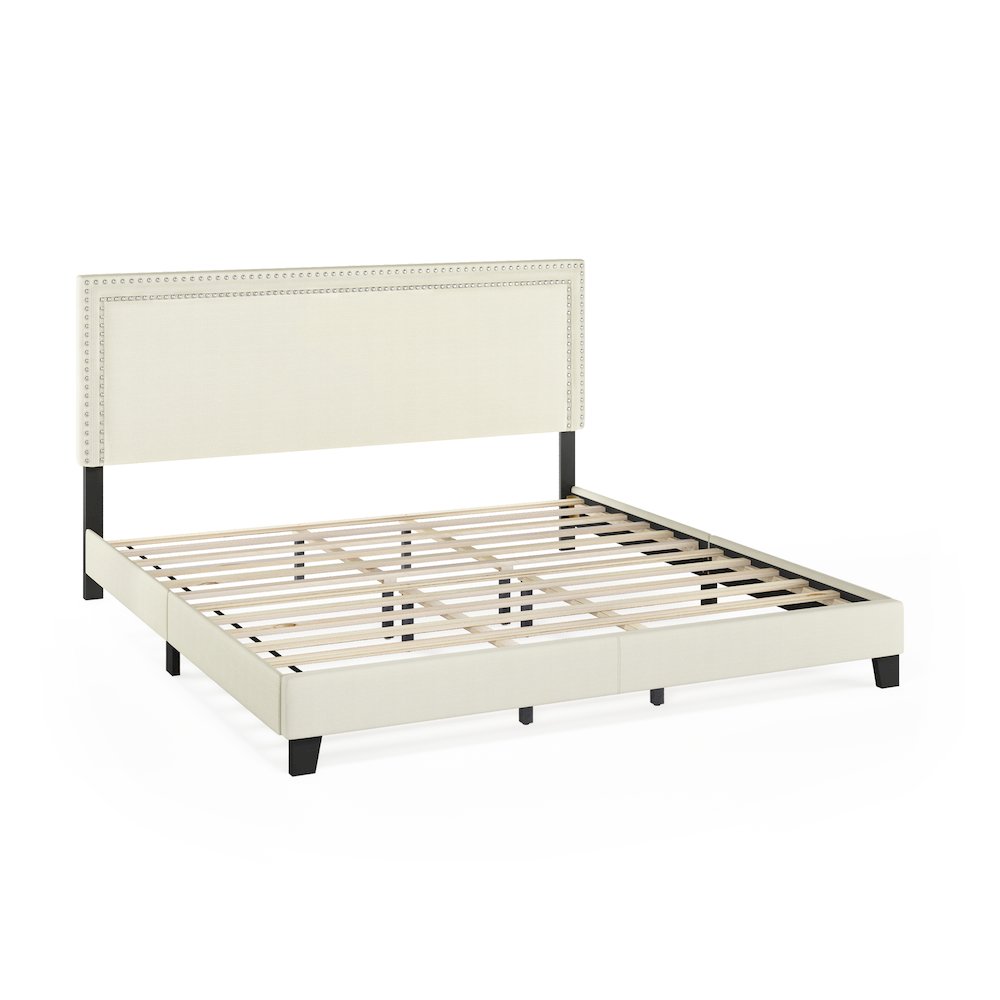 King Size Bedframe with Button Double Row Nail Head Headboard