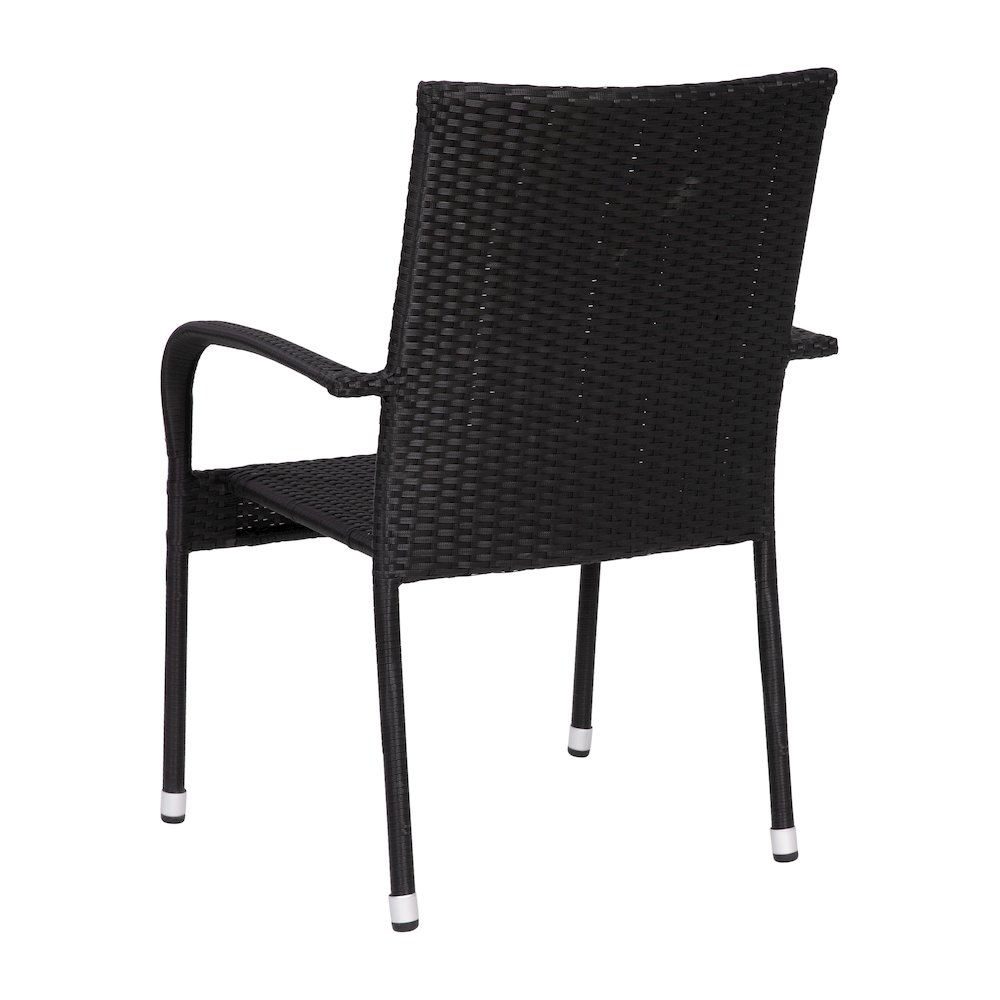 Maxim Set of 2 Stackable Indoor/Outdoor Wicker Dining Chairs with Arms – Fade & Weather-Resistant Steel Frames – Black
