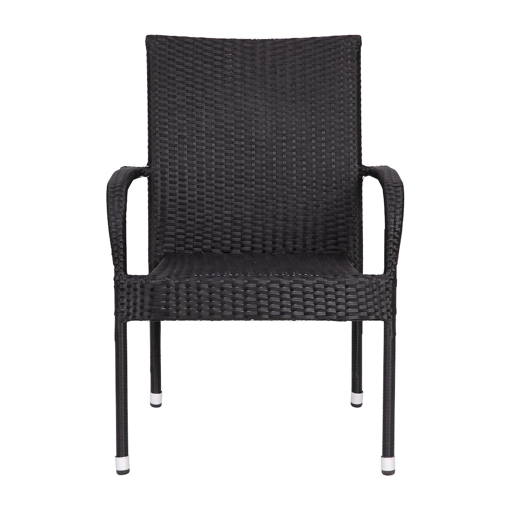 Maxim Set of 2 Stackable Indoor/Outdoor Wicker Dining Chairs with Arms – Fade & Weather-Resistant Steel Frames – Black