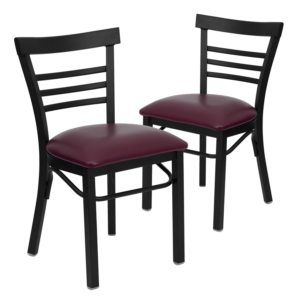 2 Pk. HERCULES Series Black Ladder Back Metal Restaurant Chair – Burgundy Vinyl Seat
