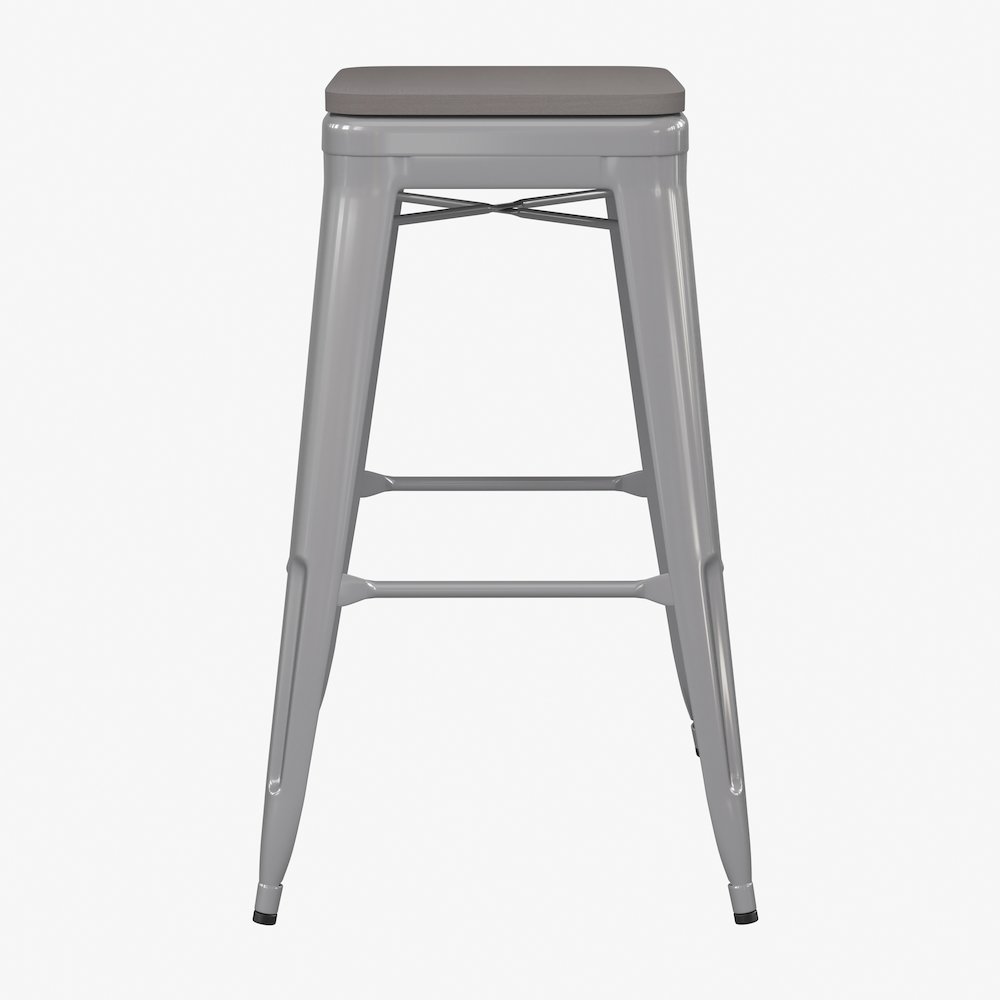 Cierra Set of 4 Commercial Grade 30″ High Backless Silver Metal Indoor Bar Height Stools with Gray All-Weather Poly Resin Seats