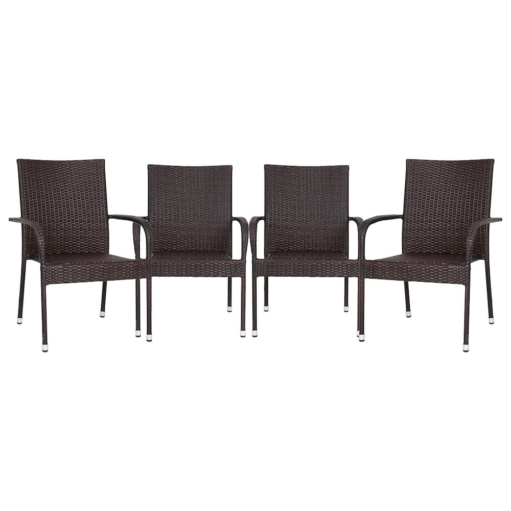 Maxim Set of 4 Stackable Indoor/Outdoor Wicker Dining Chairs with Arms – Fade & Weather-Resistant Steel Frames – Espresso