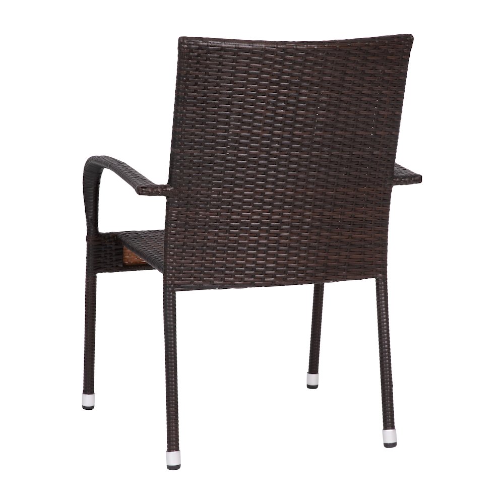 Maxim Set of 4 Stackable Indoor/Outdoor Wicker Dining Chairs with Arms – Fade & Weather-Resistant Steel Frames – Espresso
