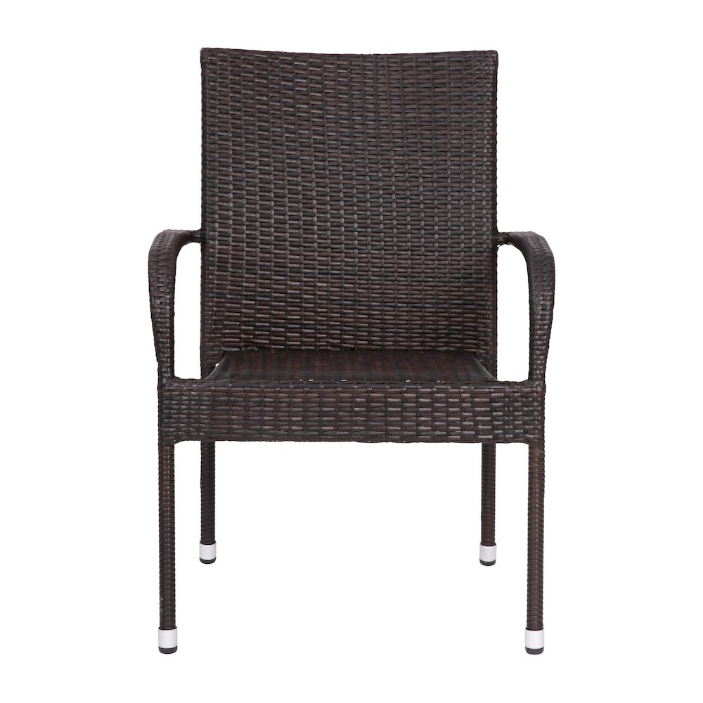 Maxim Set of 4 Stackable Indoor/Outdoor Wicker Dining Chairs with Arms – Fade & Weather-Resistant Steel Frames – Espresso