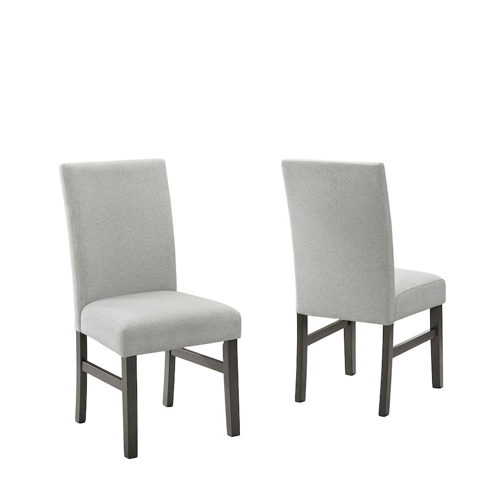 Selena Set of 2 Light Gray Fabric Parsons Dining Side Chairs with Gray Wood Legs