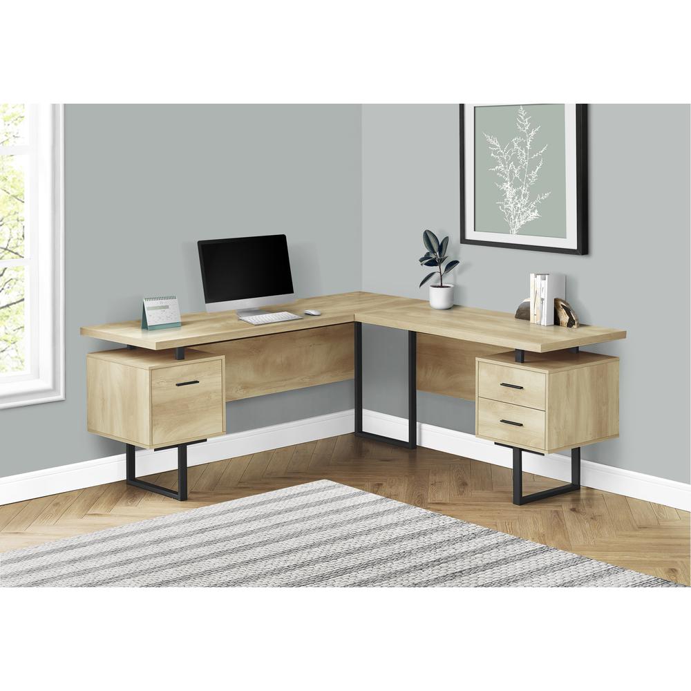 Computer Desk – 70″L / Natural / Black Metal / L/R Face