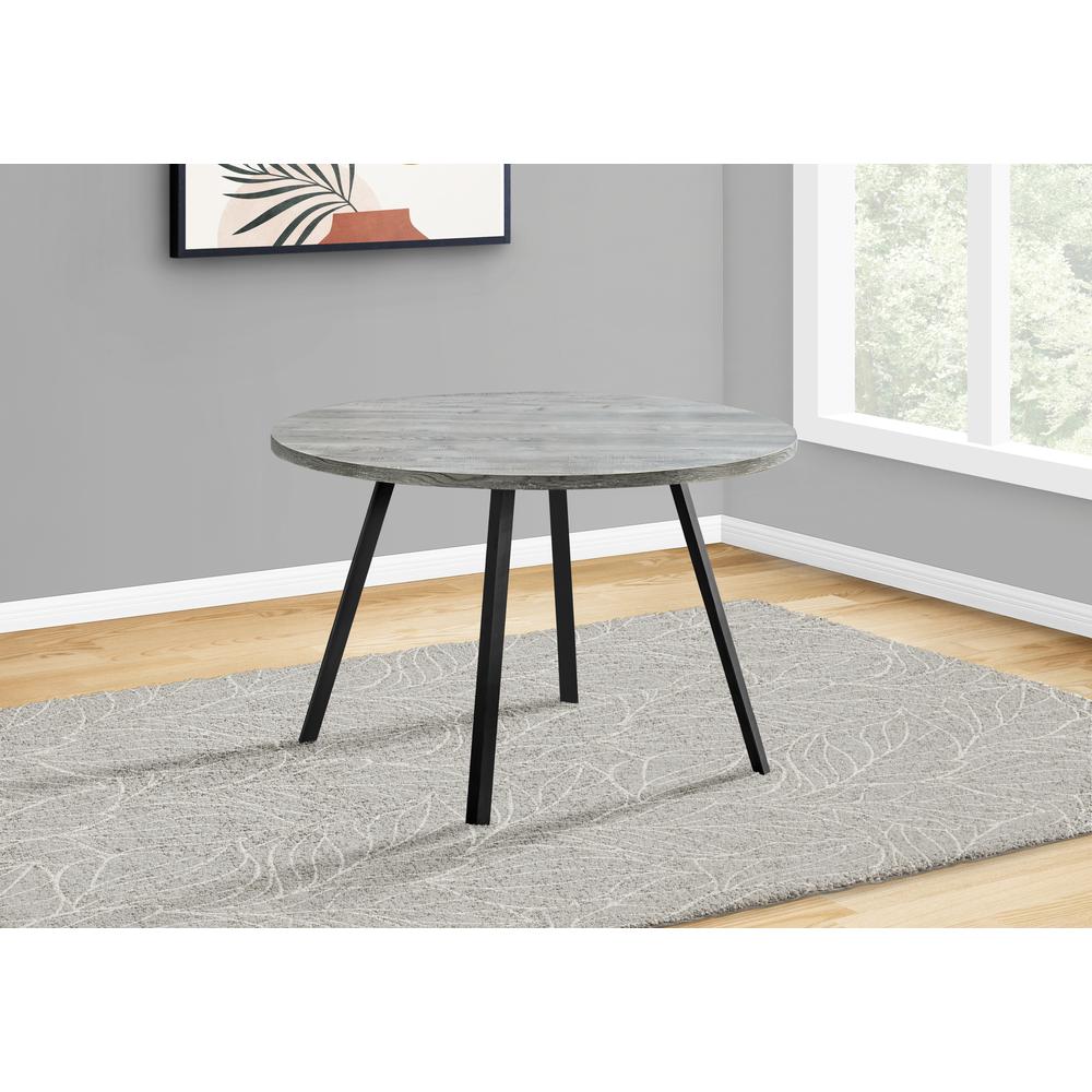 DINING TABLE – 48″”DIA/ GREY RECLAIMED WOOD / BLACK METAL”