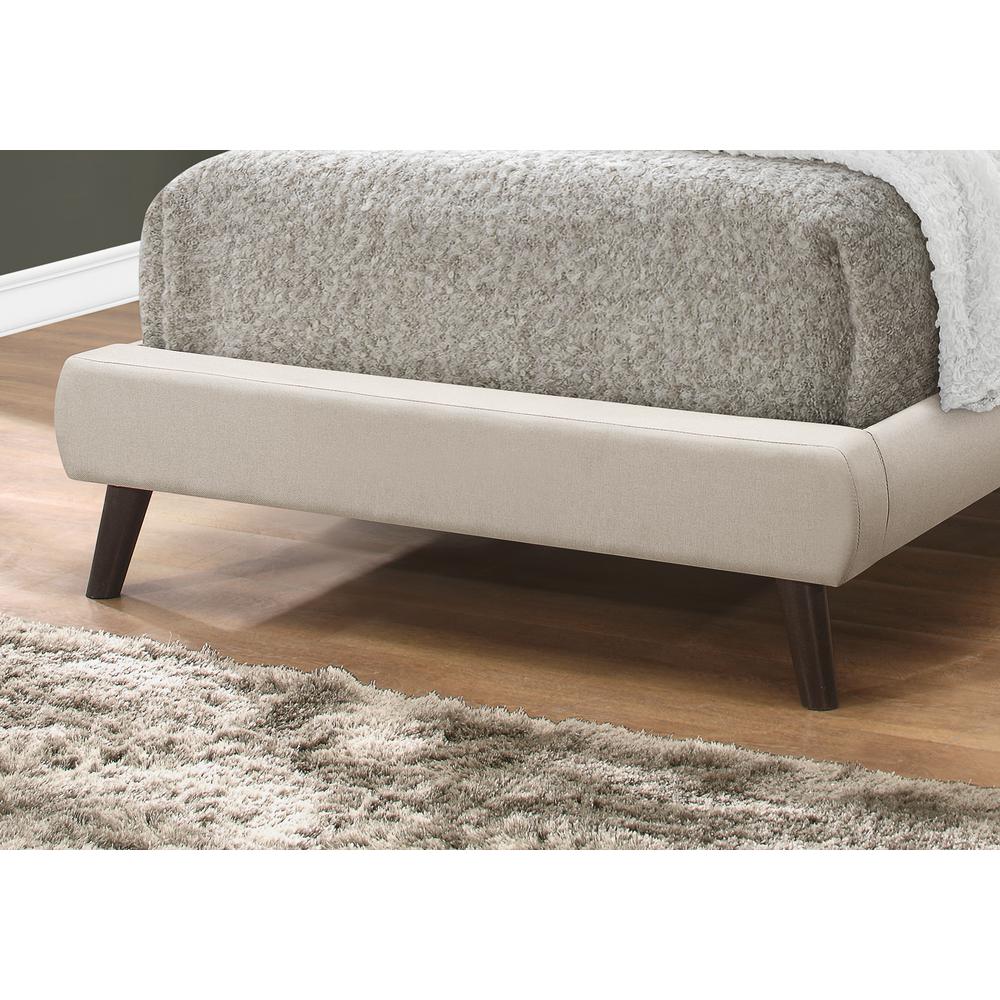 BED – TWIN SIZE / BEIGE LINEN WITH BROWN WOOD LEGS