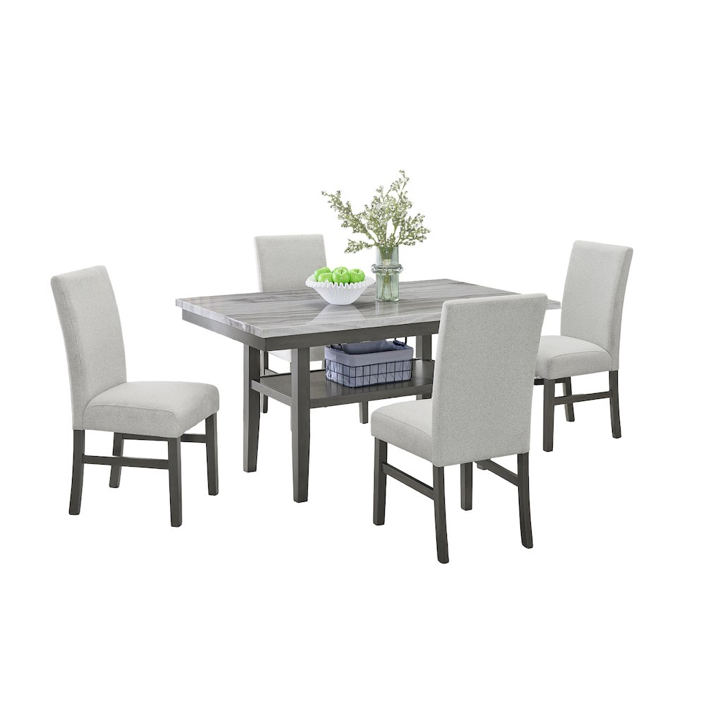 Selena 5-Piece 60″ Gray Faux Marble Dining Set – Rectangular Table with 4 Chairs