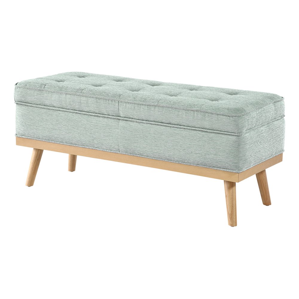 Katheryn Storage Bench in Mist Fabric with National Wood Legs