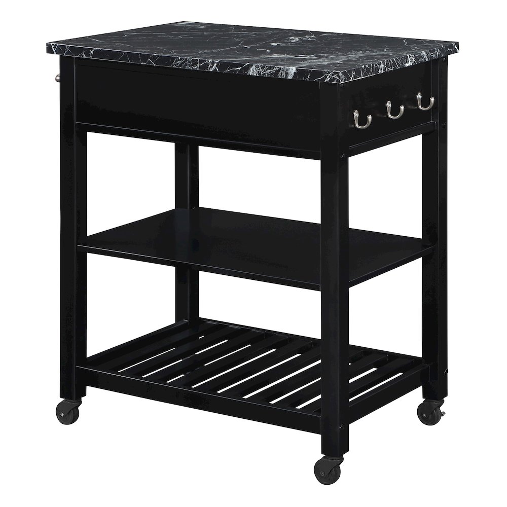 Litchfield Kitchen Cart With Faux Marble Top in Black Finish