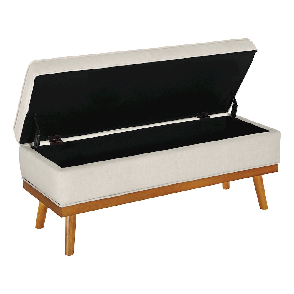 Katheryn Storage Bench in Wheat Fabric with Spice Finish Legs