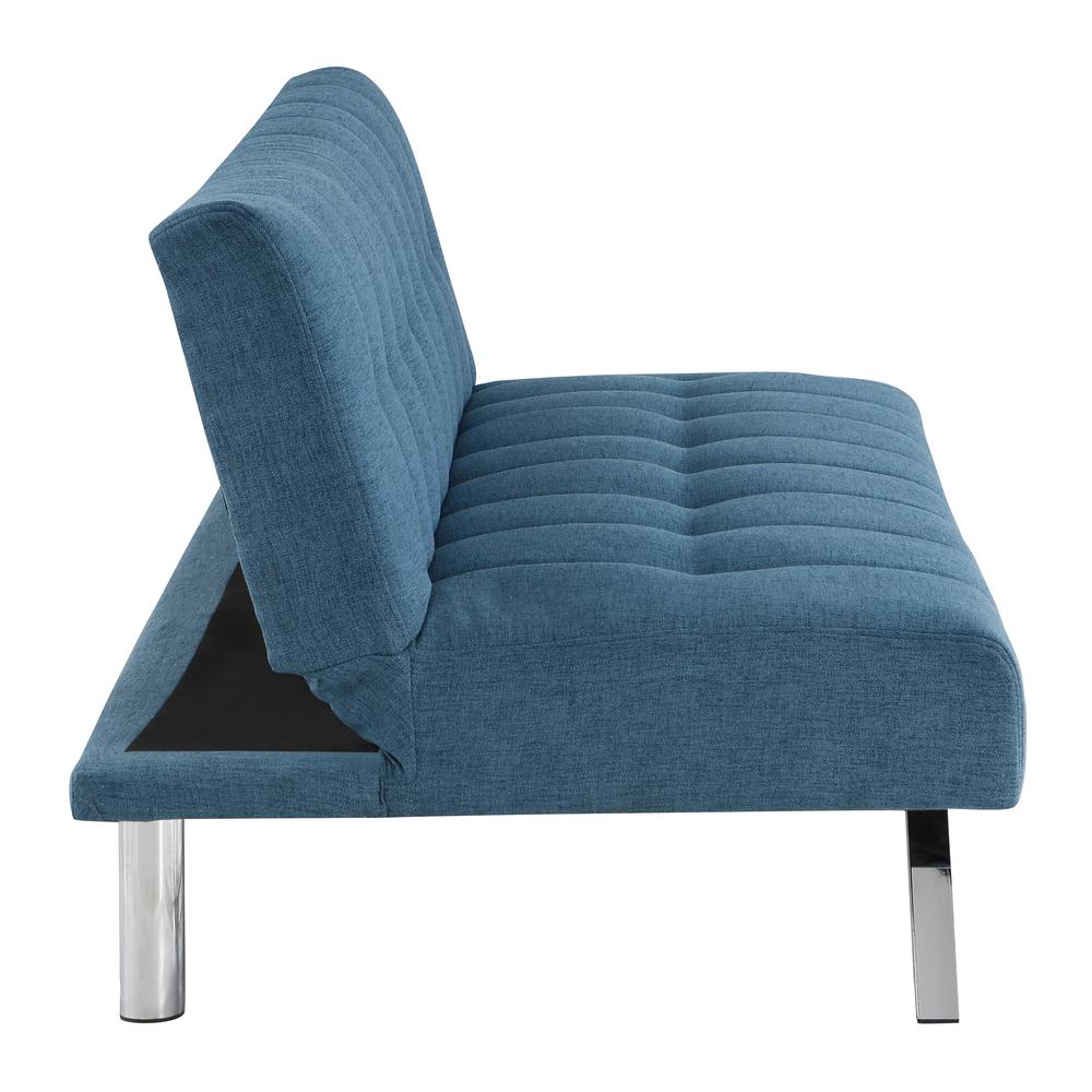 Sawyer Futon in Blue Fabric with Stainless Steel Legs