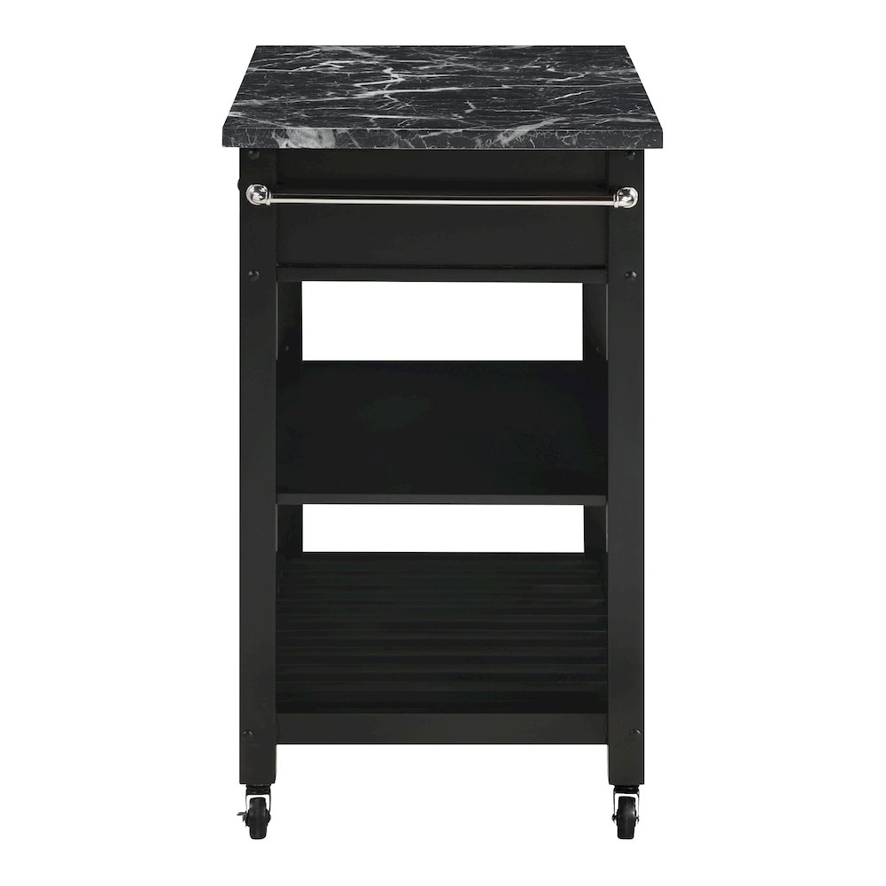 Litchfield Kitchen Cart With Faux Marble Top in Black Finish