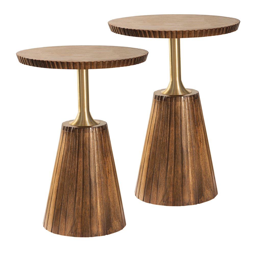 Round Side Table in Golden Honey Wood Top with Metal Base – 2 Pack