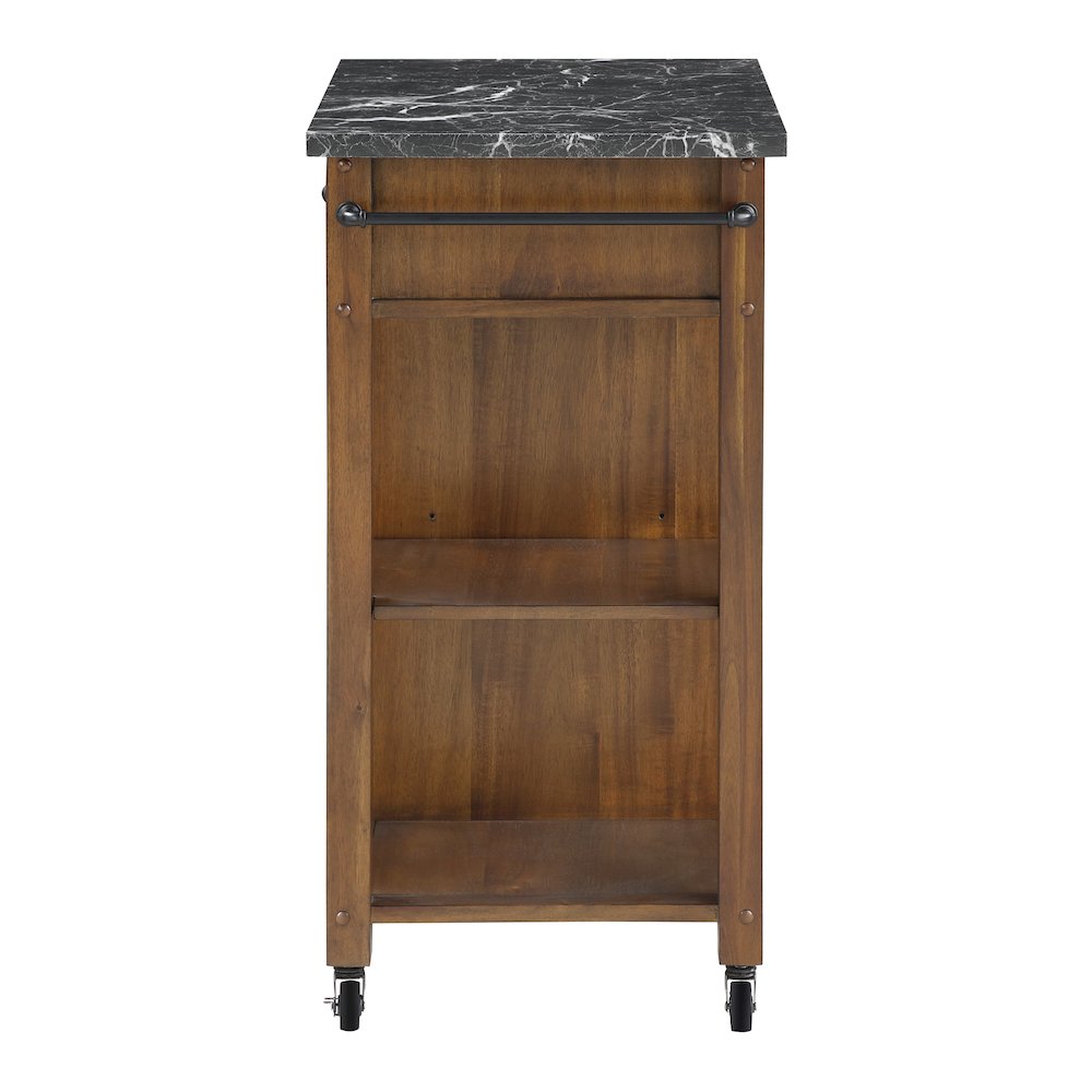 Fairmont Kitchen Cart With Faux Marble Top and Oak Finish Wood