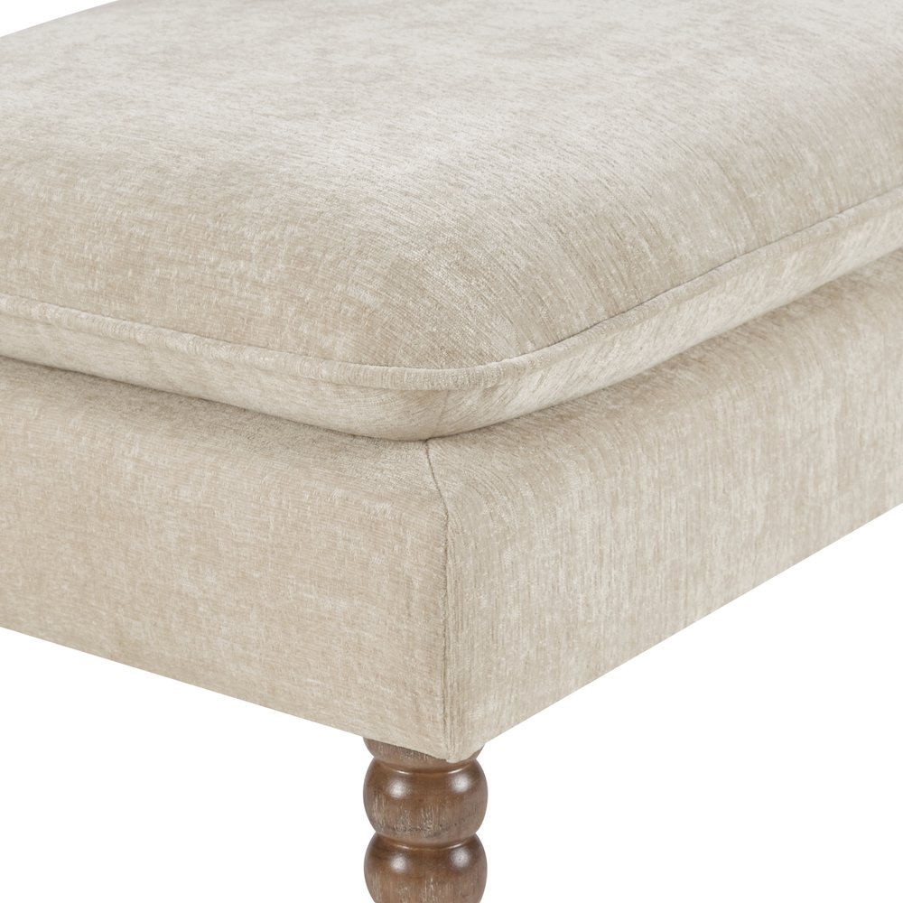 Selina Pillow Top Bench in Linen Fabric With Rustic Brown Finish Spindle Legs